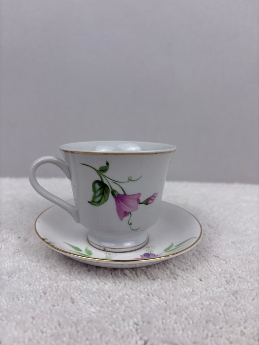 Vintage Teleflora Tea Cup and Saucer Set Featuring a Pink Morning Glory